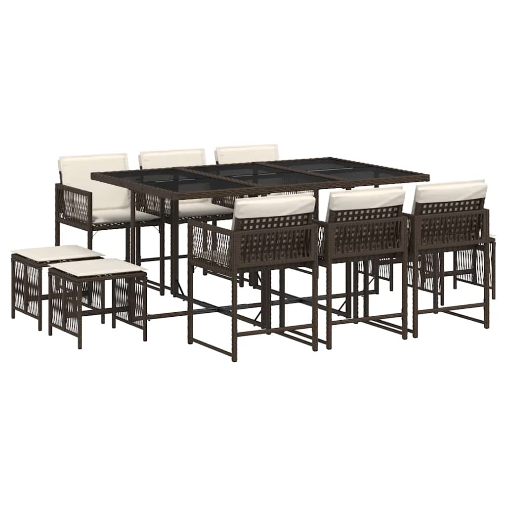11-tlg. Garten-Essgruppe mit Kissen Braun Poly Rattan