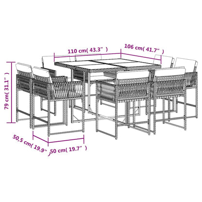 9-tlg. Garten-Essgruppe mit Kissen Schwarz Poly Rattan