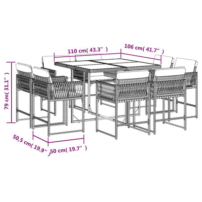 9-tlg. Garten-Essgruppe mit Kissen Schwarz Poly Rattan