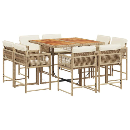 9-tlg. Garten-Essgruppe mit Kissen Beige Poly Rattan