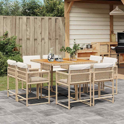 9-tlg. Garten-Essgruppe mit Kissen Beige Poly Rattan