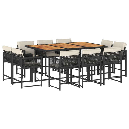 11-tlg. Garten-Essgruppe mit Kissen Schwarz Poly Rattan