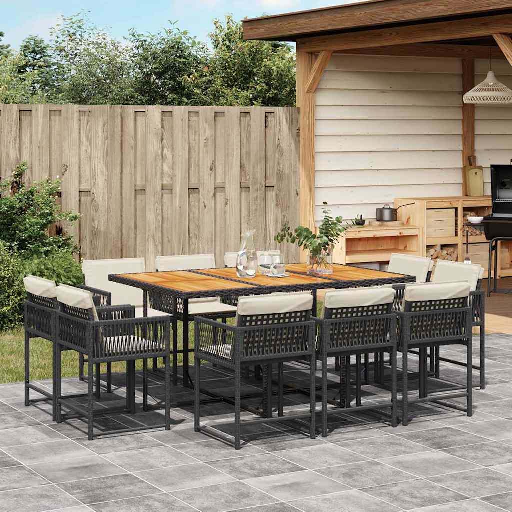 11-tlg. Garten-Essgruppe mit Kissen Schwarz Poly Rattan