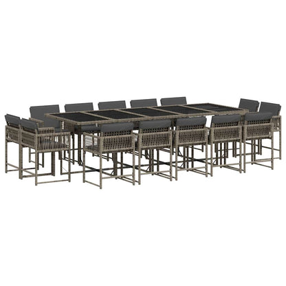15-tlg. Garten-Essgruppe mit Kissen Grau Poly Rattan