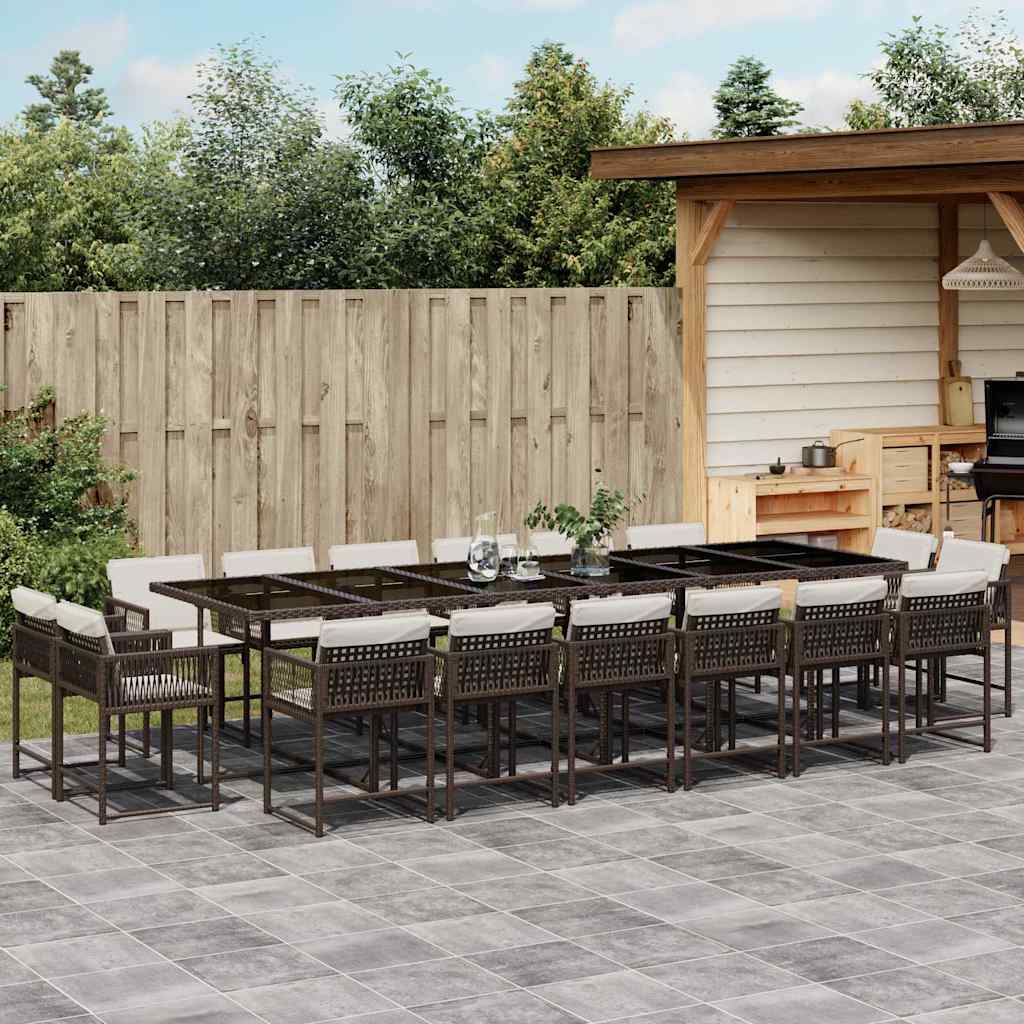 17-tlg. Garten-Essgruppe mit Kissen Braun Poly Rattan