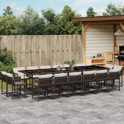 17-tlg. Garten-Essgruppe mit Kissen Braun Poly Rattan