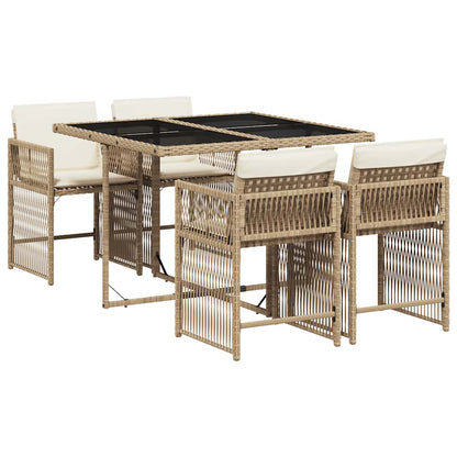 5-tlg. Garten-Essgruppe mit Kissen Beige Poly Rattan