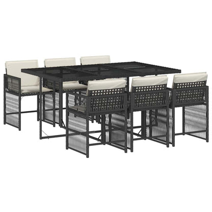 7-tlg. Garten-Essgruppe mit Kissen Schwarz Poly Rattan