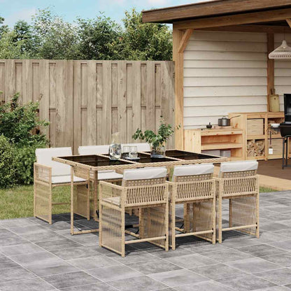 7-tlg. Garten-Essgruppe mit Kissen Beige Poly Rattan