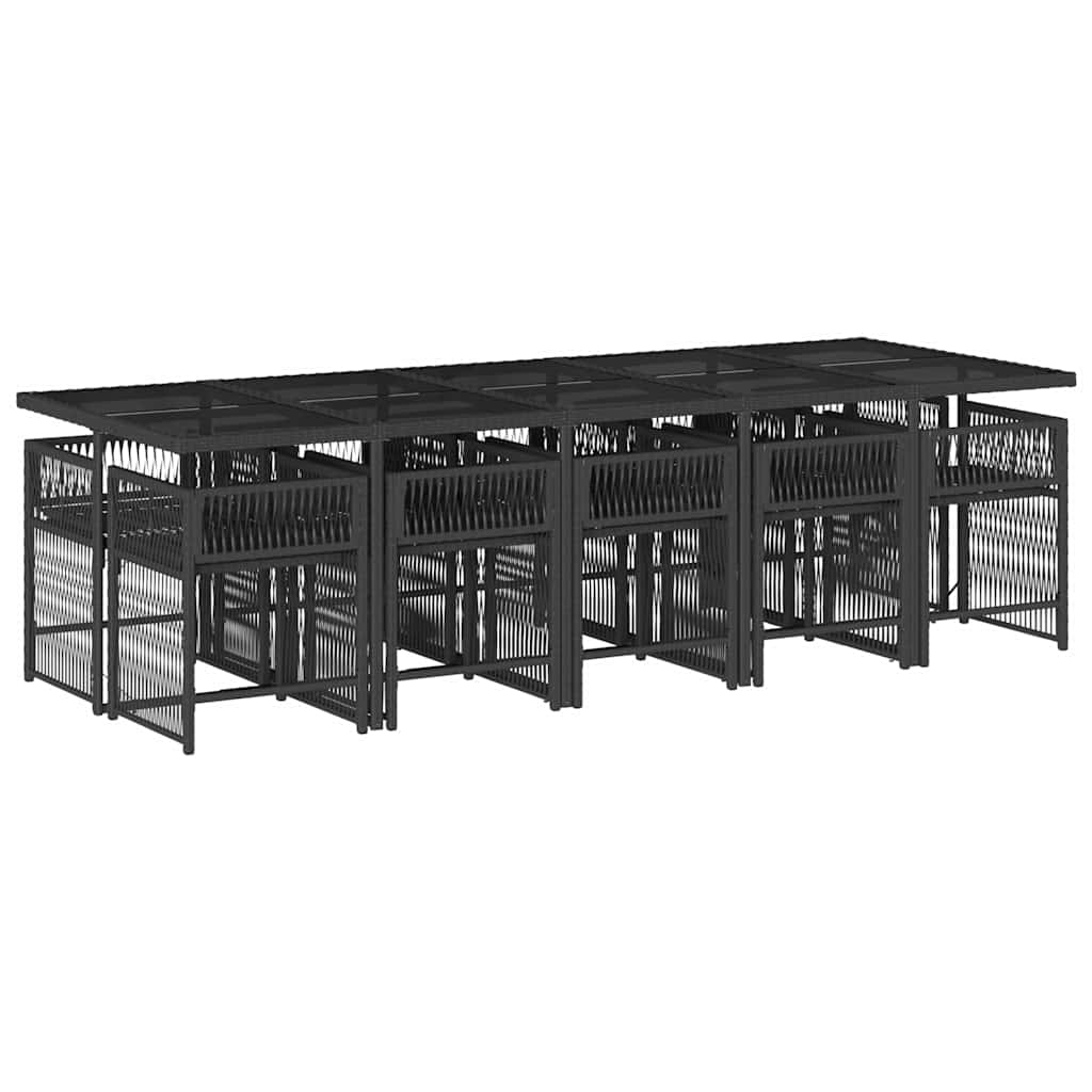 11-tlg. Garten-Essgruppe mit Kissen Schwarz Poly Rattan