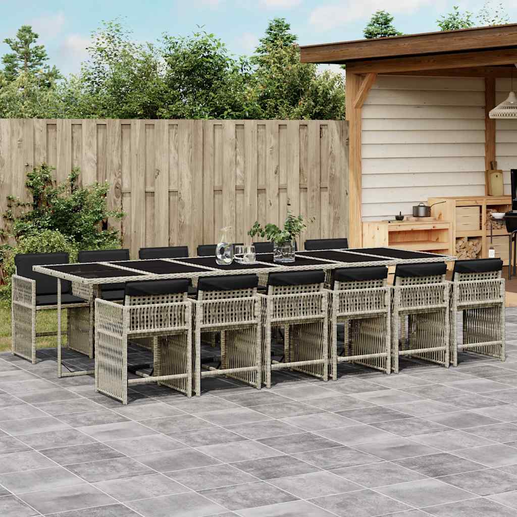13-tlg. Garten-Essgruppe mit Kissen Hellgrau Poly Rattan