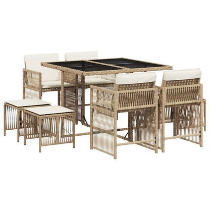 9-tlg. Garten-Essgruppe mit Kissen Beige Poly Rattan
