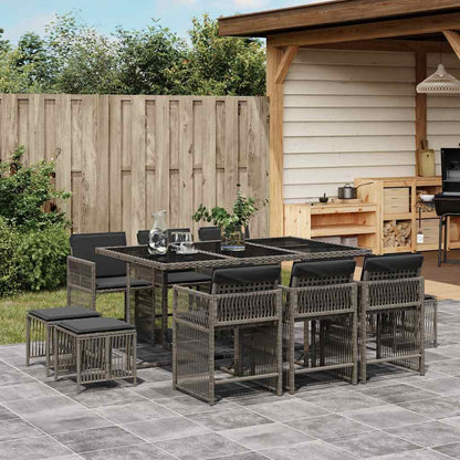 11-tlg. Garten-Essgruppe mit Kissen Grau Poly Rattan