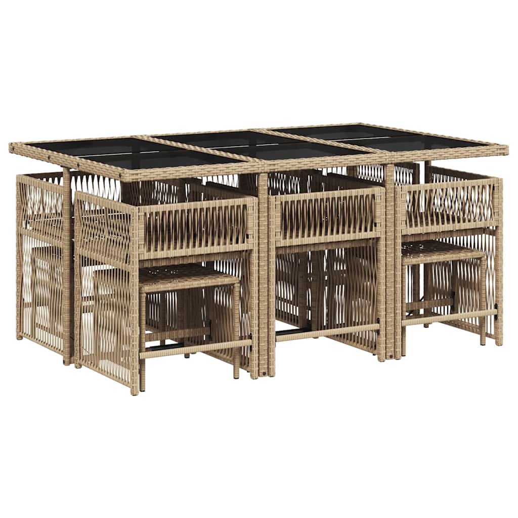 11-tlg. Garten-Essgruppe mit Kissen Beige Poly Rattan