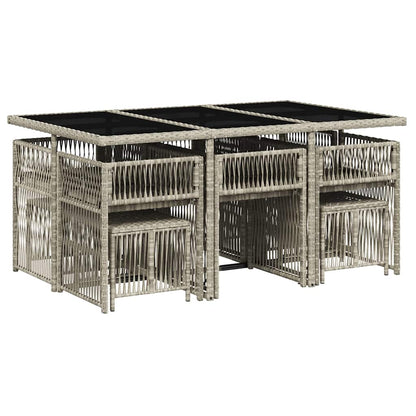 11-tlg. Garten-Essgruppe mit Kissen Hellgrau Poly Rattan