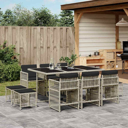 11-tlg. Garten-Essgruppe mit Kissen Hellgrau Poly Rattan