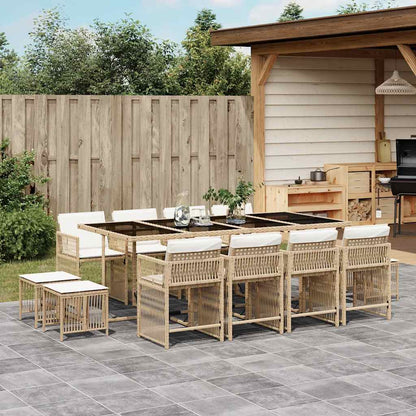 13-tlg. Garten-Essgruppe mit Kissen Beige Poly Rattan