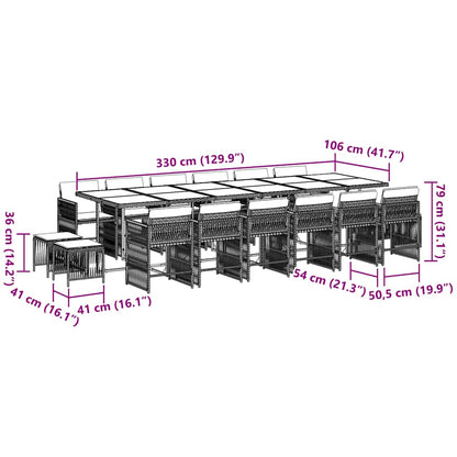 17-tlg. Garten-Essgruppe mit Kissen Schwarz Poly Rattan