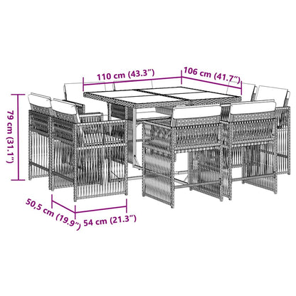 9-tlg. Garten-Essgruppe mit Kissen Schwarz Poly Rattan