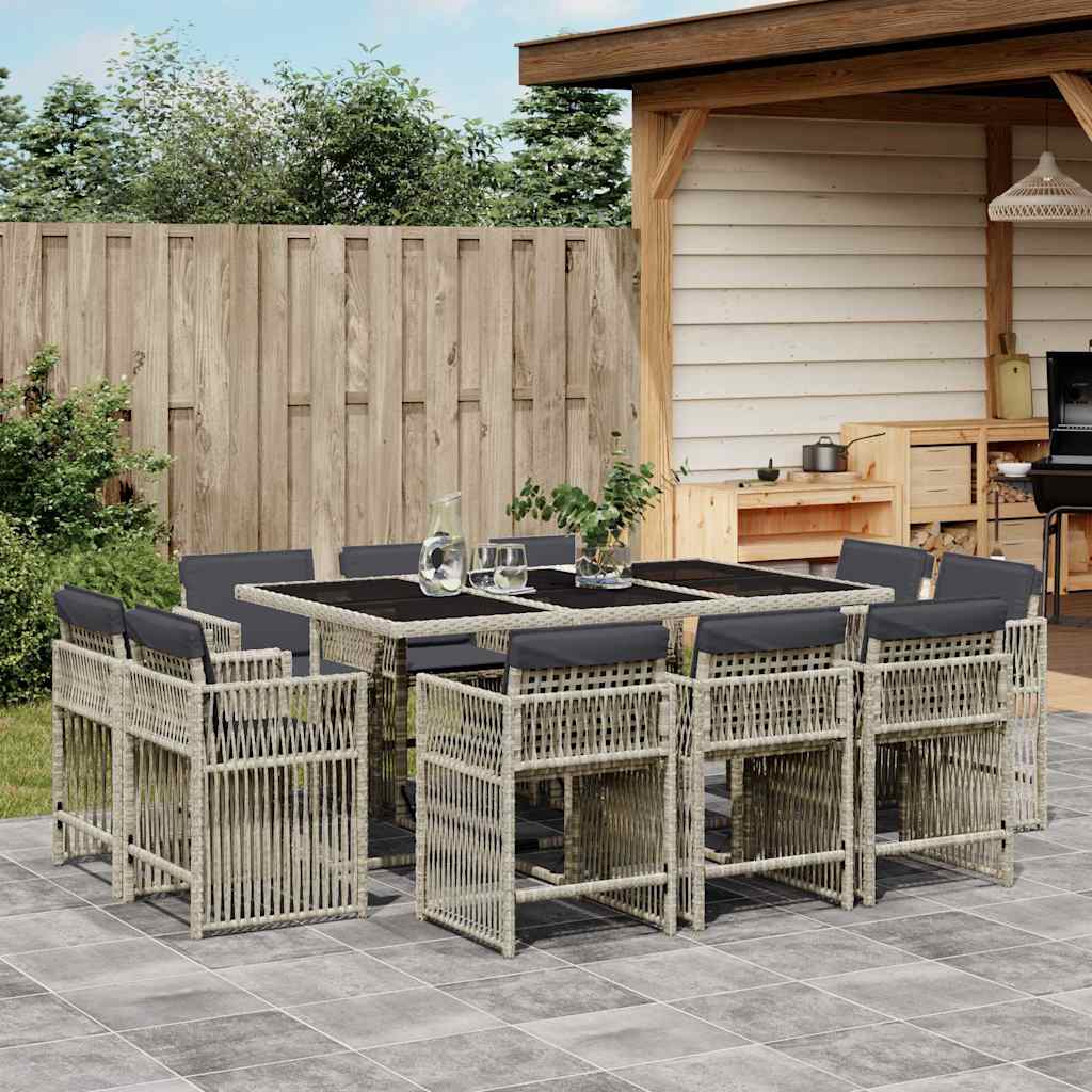11-tlg. Garten-Essgruppe mit Kissen Hellgrau Poly Rattan