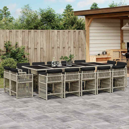 15-tlg. Garten-Essgruppe mit Kissen Hellgrau Poly Rattan
