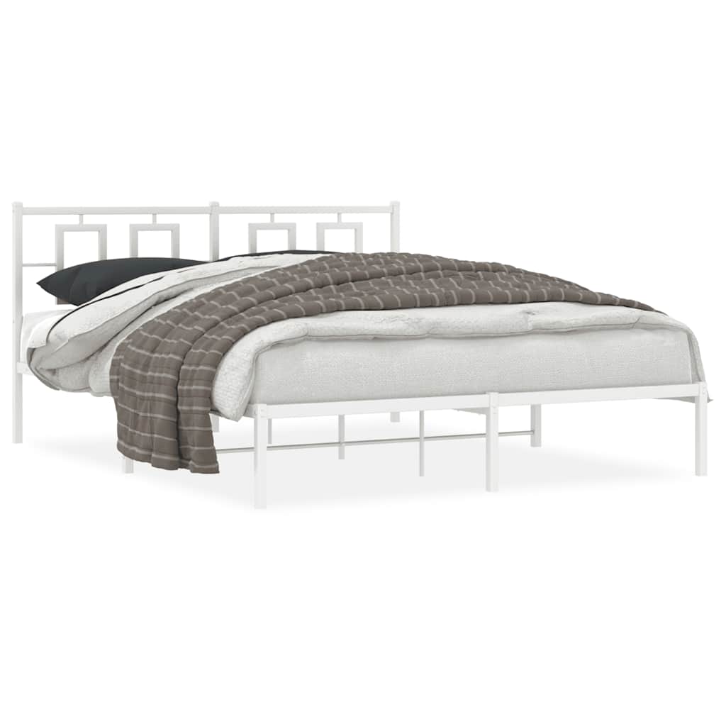 Bettgestell mit Kopfteil Metall Weiß 150x200 cm