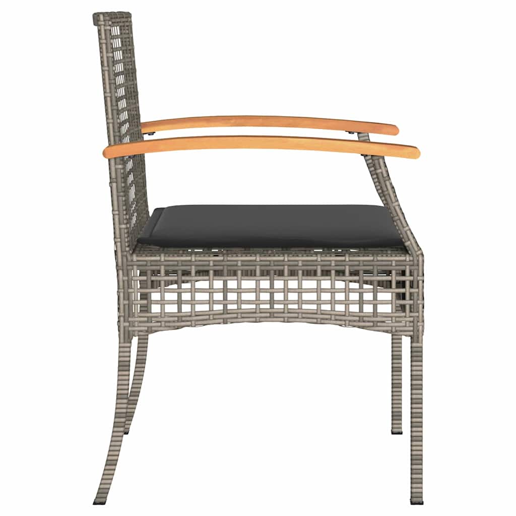 Gartenstühle mit Kissen 2 Stk. Grau Poly Rattan Akazienholz
