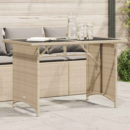 Gartentisch mit Glasplatte Beige 110x68x70 cm Poly Rattan