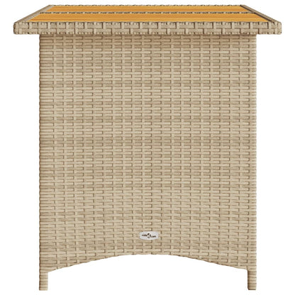 Gartentisch mit Holzplatte Beige 110x68x70 cm Poly Rattan