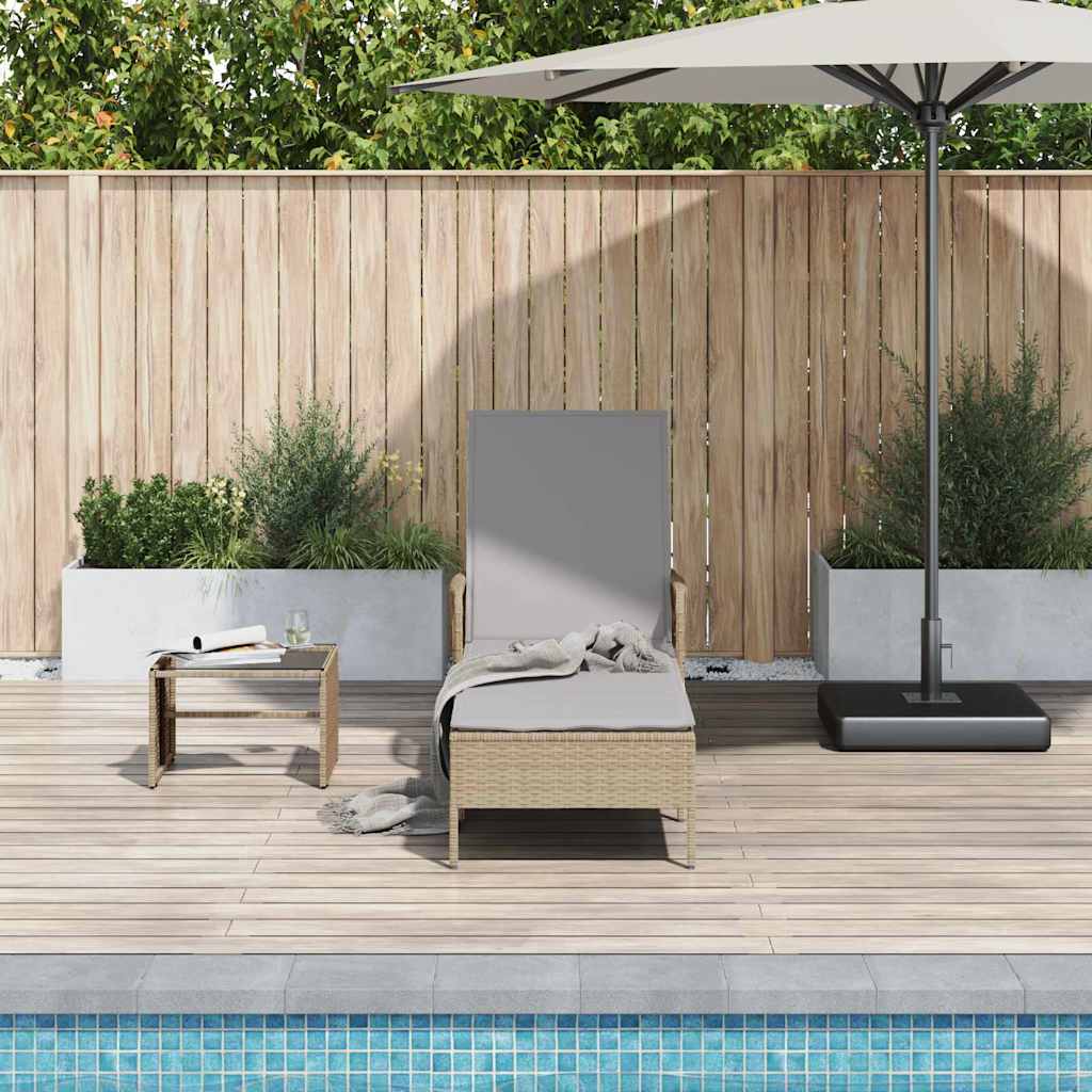 Sonnenliege Beige und Hellgrau 55 x 200 x 92 cm Poly-Rattan