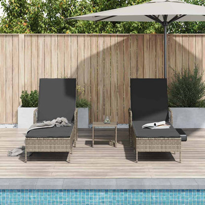 Sonnenliege mit Kissen 3 pcs Grau und Dunkelgrau Poly-Rattan