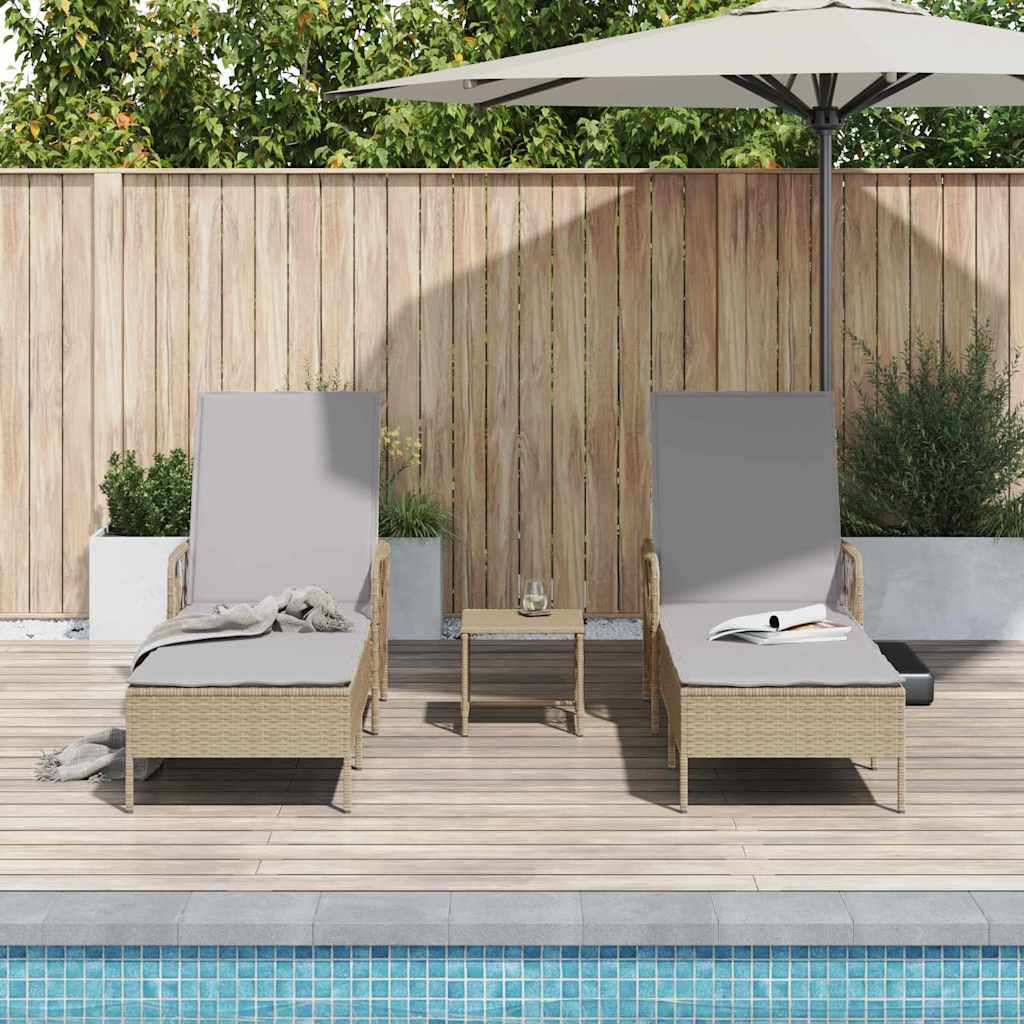 Sonnenliege mit Kissen 3 pcs Beige und Hellgrau Poly-Rattan