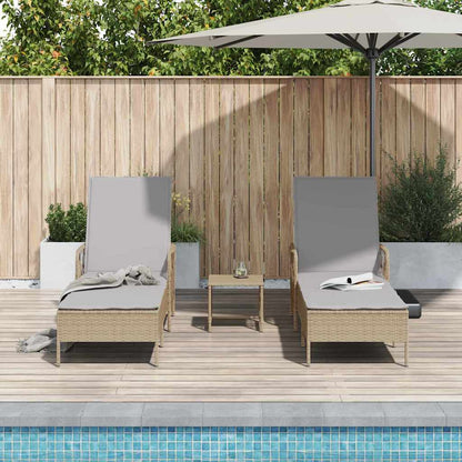 Sonnenliege mit Kissen 3 pcs Beige und Hellgrau Poly-Rattan