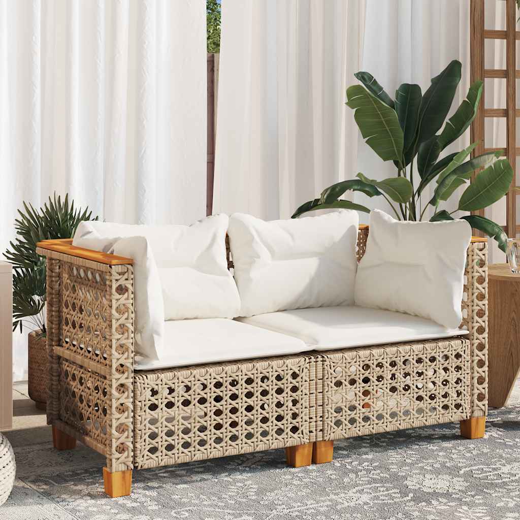 Garten-Ecksofas mit Kissen 2 Stk. Beige Poly Rattan