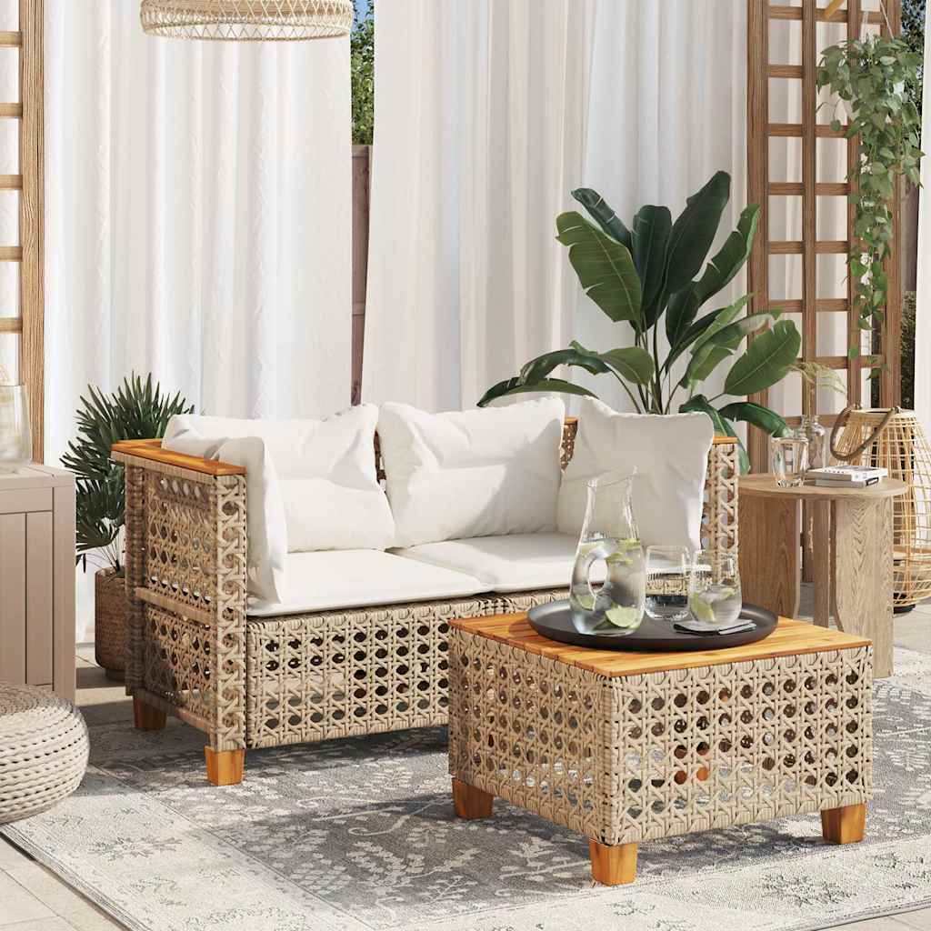 Garten-Ecksofas mit Kissen 2 Stk. Beige Poly Rattan