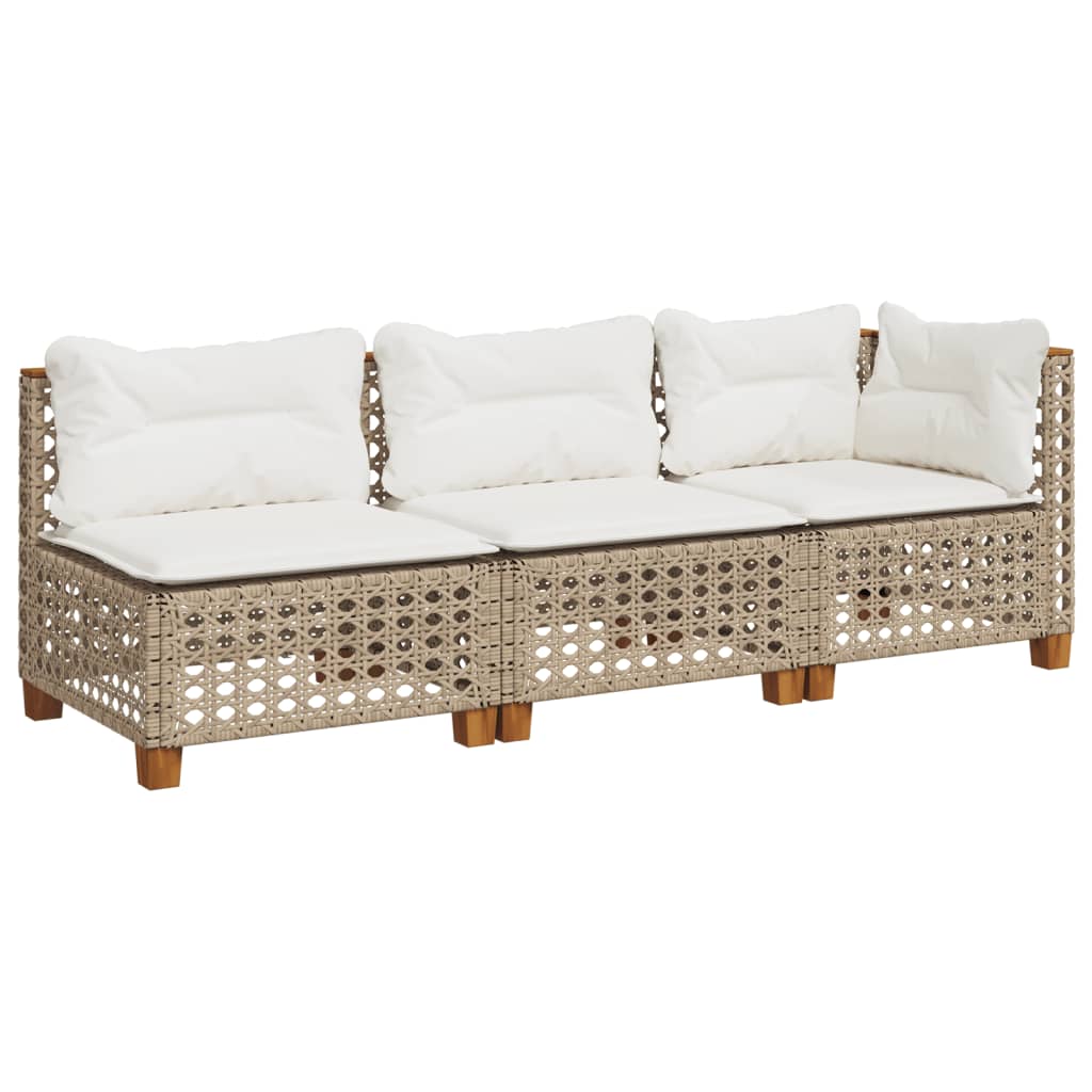 Gartensofa mit Kissen 3-Sitzer Beige Poly Rattan