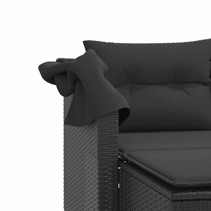 Gartensofa 2-Sitzer mit Dach und Hockern Schwarz Poly Rattan