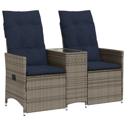 Gartensofa Verstellbar 2-Sitzer mit Tisch Grau Poly Rattan