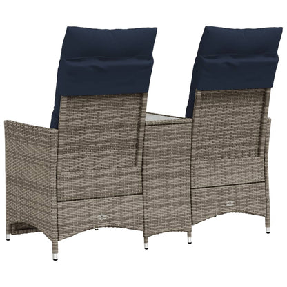Gartensofa Verstellbar 2-Sitzer mit Tisch Grau Poly Rattan