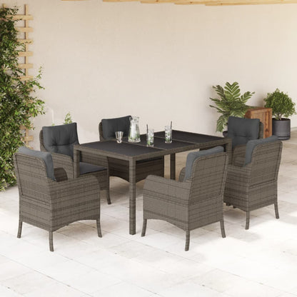 7-tlg. Garten-Essgruppe mit Kissen Grau Poly Rattan