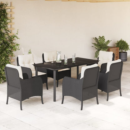 7-tlg. Garten-Essgruppe mit Kissen Schwarz Poly Rattan