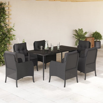 7-tlg. Garten-Essgruppe mit Kissen Schwarz Poly Rattan