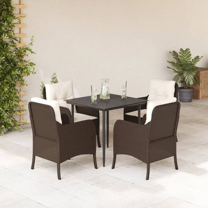 5-tlg. Garten-Essgruppe mit Kissen Braun Poly Rattan