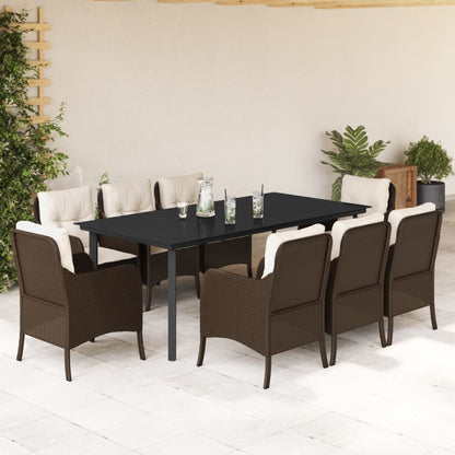 9-tlg. Garten-Essgruppe mit Kissen Braun Poly Rattan