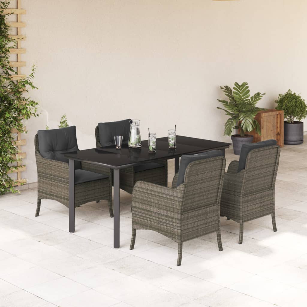 5-tlg. Garten-Essgruppe mit Kissen Grau Poly Rattan