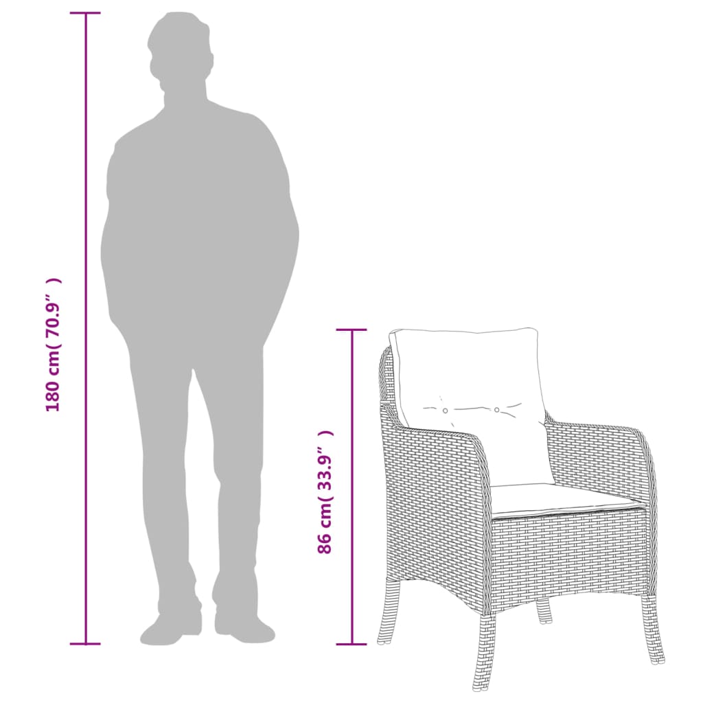 7-tlg. Garten-Essgruppe mit Kissen Grau Poly Rattan