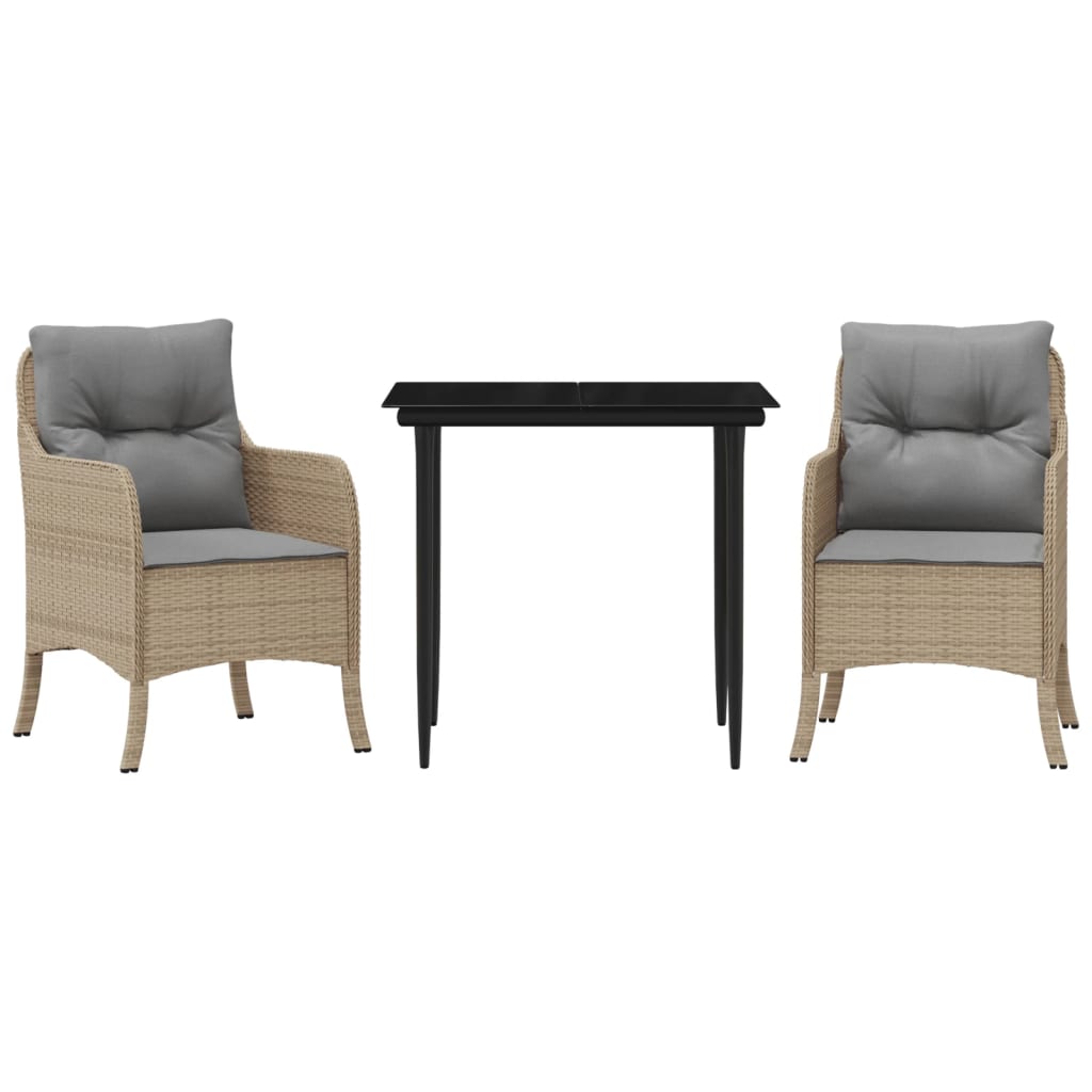 3-tlg. Garten-Essgruppe mit Kissen Beige Poly Rattan
