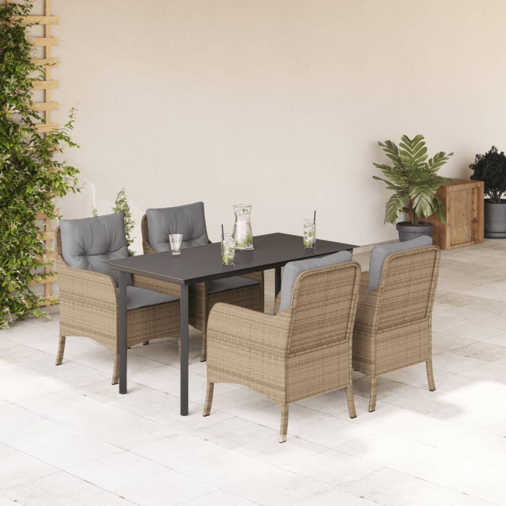 5-tlg. Garten-Essgruppe mit Kissen Beige Poly Rattan