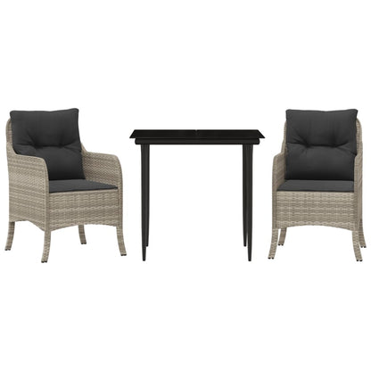 3-tlg. Garten-Essgruppe mit Kissen Hellgrau Poly Rattan
