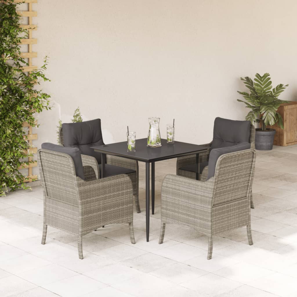 5-tlg. Garten-Essgruppe mit Kissen Hellgrau Poly Rattan
